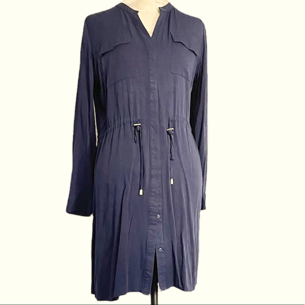New INCITY dark blue mini rayon dress. Shirt style front closure buttons